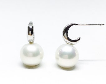 Blest Jewellery- Pearl Earring - AAA10-11MM White Color Freshwater Pearl Earrings, Cubic Zirconia With 925 Silver