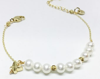 Blest Jewellery-Pearl Bracelet - AAA 5-6MM White Color Freshwater Pearl Bracelet - Bridal Pearl Jewelry