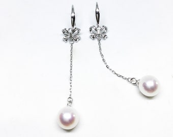 Blest Jewellery- Pearl Earring - AAA8-9MM White Color Freshwater Pearl Earrings, Cubic Zirconia With 925 Silver