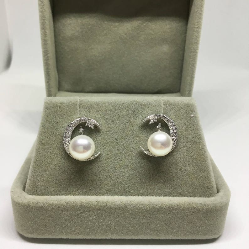 Blest Jewellery Pearl Earring AAA 7-8MM White Color Freshwater Pearl Earrings, Cubic Zirconia With 925 Silver image 7