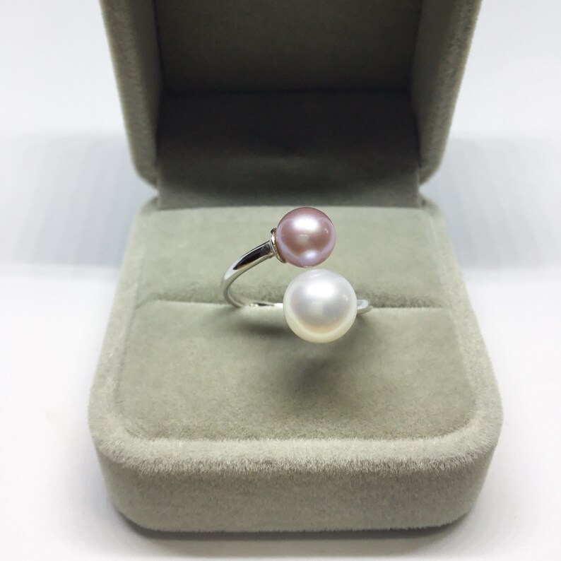 Blest Jewellery Pearl Ring AAA6-8MM Pink&White Color Freshwater Pearl Ring, Cubic Zirconia With 925 Silver image 7