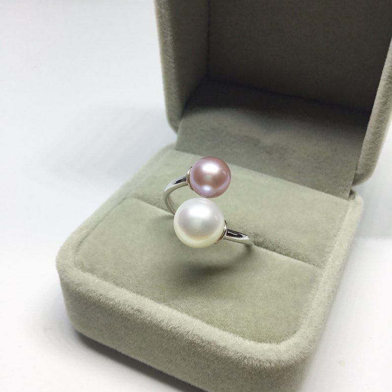 Blest Jewellery Pearl Ring AAA6-8MM Pink&White Color Freshwater Pearl Ring, Cubic Zirconia With 925 Silver image 8