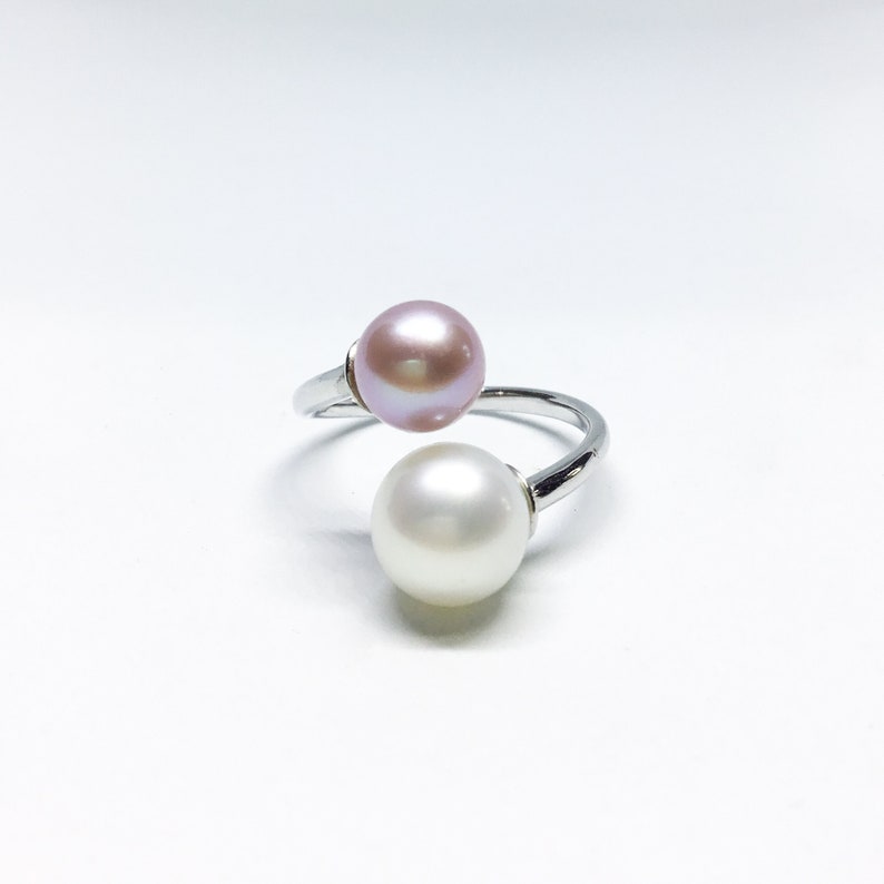 Blest Jewellery Pearl Ring AAA6-8MM Pink&White Color Freshwater Pearl Ring, Cubic Zirconia With 925 Silver image 1