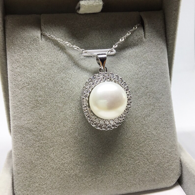 Blest Jewellery Pearl Pendant AA 10-11MM White Color Freshwater Pearl Pendant , Cubic Zirconia With 925 Silver,18 Inches 925 Silver Chain image 8