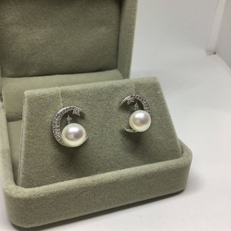 Blest Jewellery Pearl Earring AAA 7-8MM White Color Freshwater Pearl Earrings, Cubic Zirconia With 925 Silver image 6