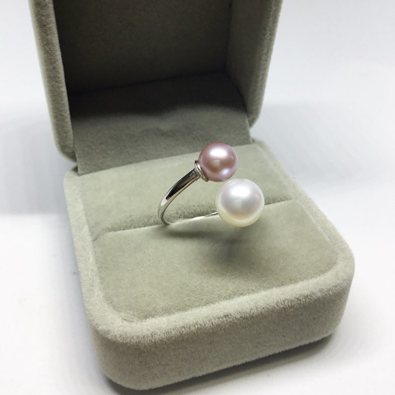 Blest Jewellery Pearl Ring AAA6-8MM Pink&White Color Freshwater Pearl Ring, Cubic Zirconia With 925 Silver image 6