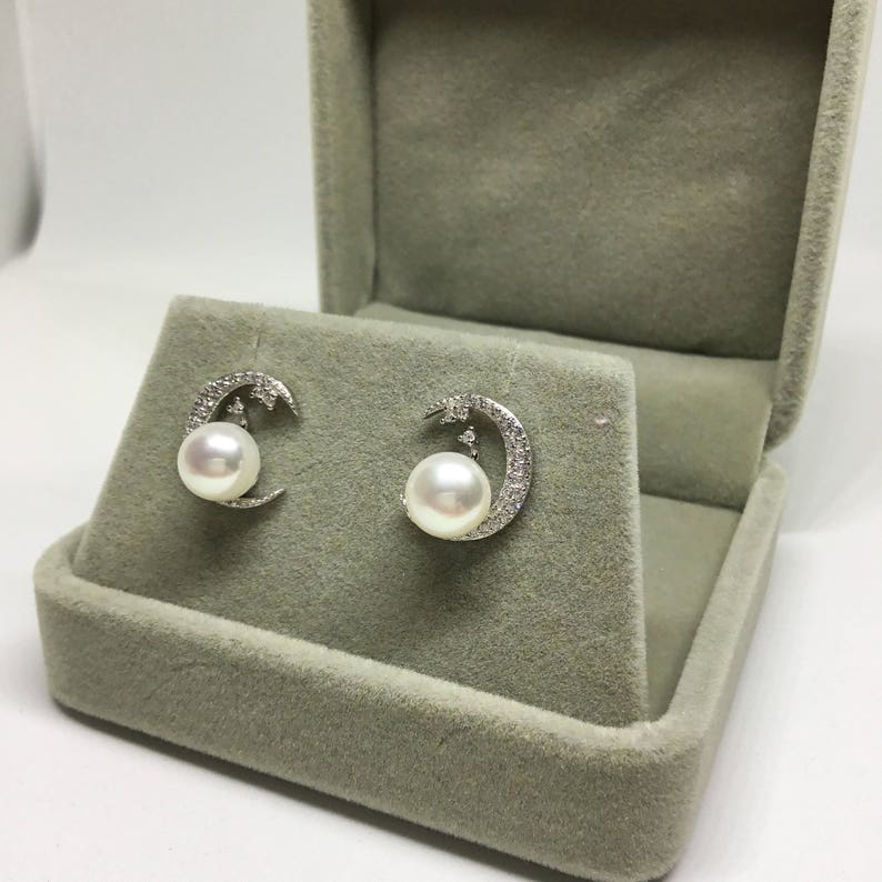 Blest Jewellery Pearl Earring AAA 7-8MM White Color Freshwater Pearl Earrings, Cubic Zirconia With 925 Silver image 8