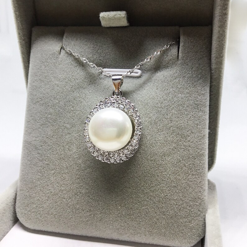 Blest Jewellery Pearl Pendant AA 10-11MM White Color Freshwater Pearl Pendant , Cubic Zirconia With 925 Silver,18 Inches 925 Silver Chain image 10