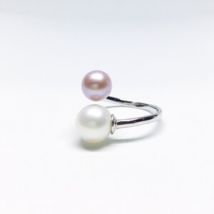 Blest Jewellery Pearl Ring AAA6-8MM Pink&White Color Freshwater Pearl Ring, Cubic Zirconia With 925 Silver image 2