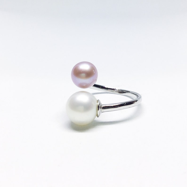 Blest Jewellery Pearl Ring AAA6-8MM Pink&White Color Freshwater Pearl Ring, Cubic Zirconia With 925 Silver image 2