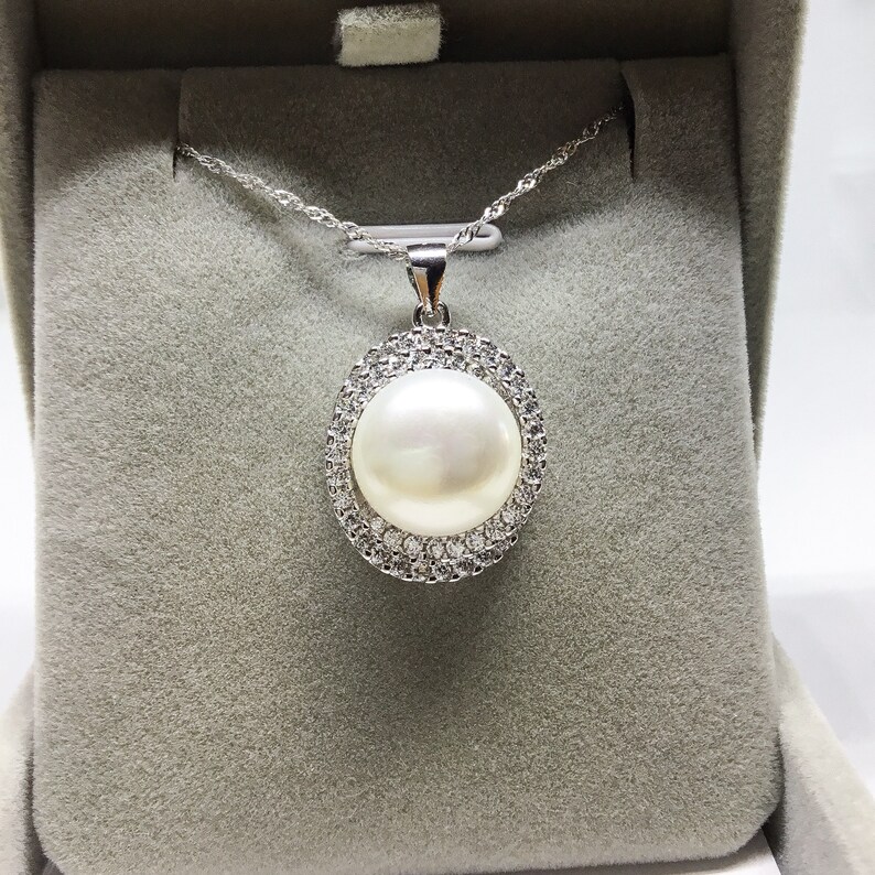 Blest Jewellery Pearl Pendant AA 10-11MM White Color Freshwater Pearl Pendant , Cubic Zirconia With 925 Silver,18 Inches 925 Silver Chain image 9