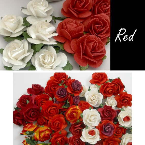 1 25mm Red Tone Paper Flower Roses Scrapbook Card Making Etsy