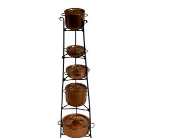 Dollhouse Miniature 1” Scale Wrought Iron Stand and Copper Pots by J. Getzan
