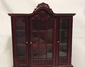 Dollhouse Miniature 1” Scale Mahogany Display Cabinet