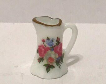 ACCESSORY BARBIE DOLL SIZE MINIATURE WHITE CERAMIC PITCHER AND BOWL 747