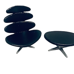 Dollhouse Miniature 1” Scale Mid Century Modern Black Corona Chair & Ottoman