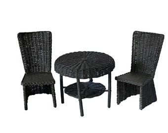 Dollhouse Miniature 1" Scale Black Wicker Table & Chairs
