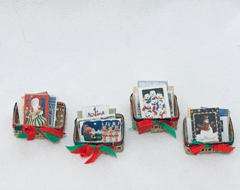 Dollhouse Miniature 1” Scale Christmas Cards in Basket