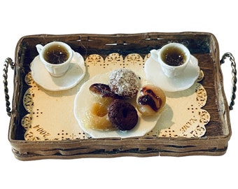 Dollhouse Miniature 1” Scale Tea Tray with Donuts by Mary Eccher