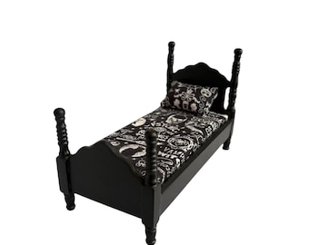 Dollhouse Miniature 1” Scale Black Gothic Bed