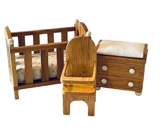 Dollhouse Miniature 1" Scale Oak Baby Furniture