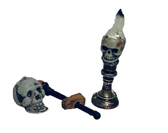 Dollhouse Miniature 1” Scale Halloween Spooky Candle or Skull