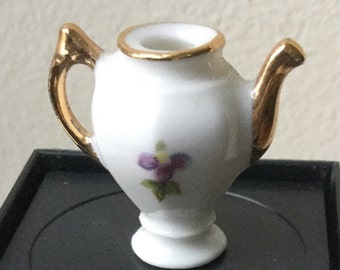 Dollhouse Miniature Porcelain White Pitcher with Floral design