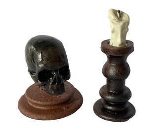 Dollhouse Miniature 1” Scale Halloween Spooky Candle and Skull