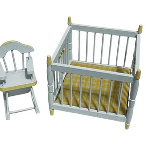 Dollhouse Miniature 1&quot; Scale White & Yellow Playpen or Rocking Chair