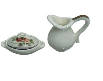 Dollhouse Miniature 1” Scale Porcelain Pitcher & Serving Dish