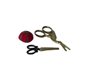 Dollhouse Miniature 1” Scale Vintage Pin Cushion & Scissors