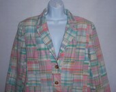 Vintage Orvis Pink Green Indian Madras Plaid Cotton Patchwork Jacket Blazer 10 Medium Pastels