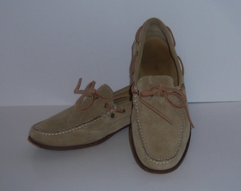 Vintage Polo Ralph Lauren Classic Grey Suede Leather Tie Loafers Shoes 11.5 D Slip Ons Driving Topsiders Boat Shoes Gift