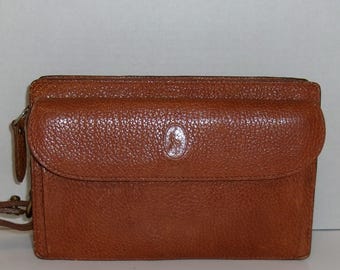 Cartera de mano grande de piel granulada color marrón claro vintage Ralph Lauren Polo