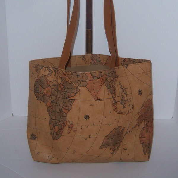 Vintage World Atlas Map Print Large Tote Bag Purse Handbag Shoulder Bag Coated Canvas