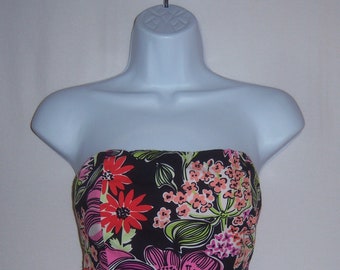 Vintage Lilly Pulitzer Black Floral Market Print Pattern Strapless Halter Dress 2P Petite Petites Gift