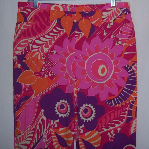 Vintage Lucia Lukken Hot Pink Orange Purple Mod Floral Flower Print Flood Ankle Pants 12