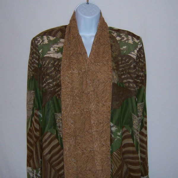 Vintage Platinum Dorothy Schoelen Brown Green Tan Tropical Palm Leaves Fronds Print Oversized Blazer Jacket Medium M