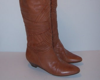 Vintage Frye Whiskey Brown Leather Textured Tall Boots Women's 9 M Medium