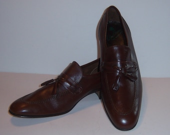 Vintage Oleg Cassini Classic Brown Tasseled Leather Loafers Shoes 9.5 B Made In Italy Gift