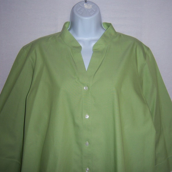Vintage Orvis Classic Pistachio Lime Green Polished Cotton Tunic Shirt Blouse 18 XXL Plus
