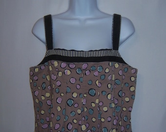 Vintage BCBG Max Azria Babydoll Dress 8 10 Medium Y2K Black Taupe Blue Pink Mod Print L.A. Style Baby Doll Circles Abstract Graphic Gift