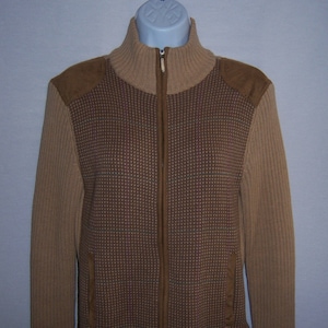 Vintage Lauren Ralph Lauren Khaki Taupe Heavy Birdseye Pattern Cardigan Sweater Jacket M Medium Polo