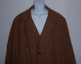 Vintage L.L. Bean Brown Tan Houndstooth Tweed Wool Classic Field Shooting Jacket Coat Extra Large XL Mens Cruiser Mackinaw LL Green Script