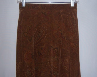 Vintage J. Peterman Bronze Classic Paisley Print Swing Edwardian Riding Maxi Silk Skirt 12 14 Large