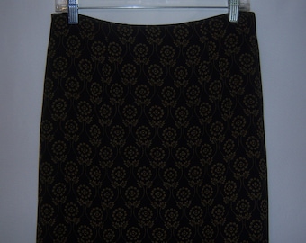 Vintage Johnny Was Black Olive Green Lime Blue Embroidered Hem Floral Print Midi Skirt Medium M Deadstock NWT NOS