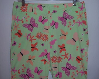 Vintage Lilly Pulitzer verde rosa lavanda mariposa mariposa mariposas impresión Capri inundación estiramiento pantalones Capris 8