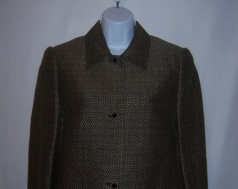 Vintage Carlisle Bronze Taupe Black Jacquard Pattern Suit Jacket Blazer 8 Small Diamond