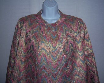 Vintage Malcolm Starr Pink Blue Silver Flame Stitch Embroidered Shift Dress With Matching Jacket Coat 10 12 Neiman Marcus Metallic Medium