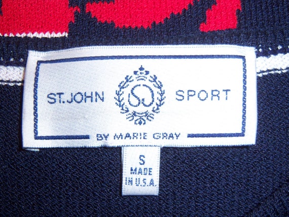 St. John Sport by Marie Gray Navy Blue White Red Striped Sailboat